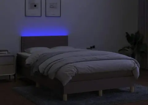 Pat cu arcuri, saltea și LED, gri taupe, 120x200 cm, textil - 4/5