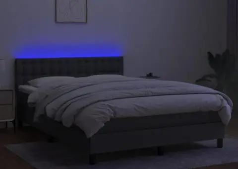 Pat cu arcuri, saltea și LED, gri închis, 140x190 cm, textil - 4/5