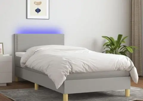 Pat cu arcuri, saltea și LED, gri deschis, 80x200 cm, textil - 1/5