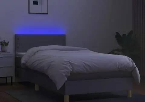 Pat cu arcuri, saltea și LED, gri deschis, 80x200 cm, textil - 4/5