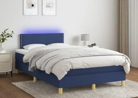 Pat cu arcuri, saltea și LED, albastru, 120x200 cm, textil - 1/5