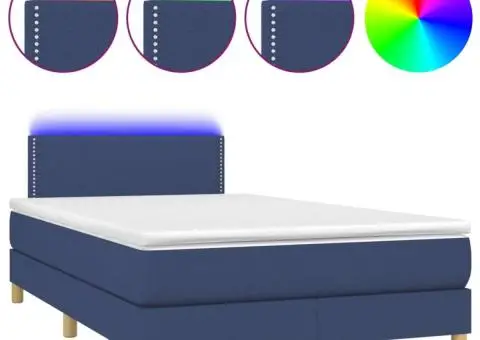 Pat cu arcuri, saltea și LED, albastru, 120x200 cm, textil - 2/5