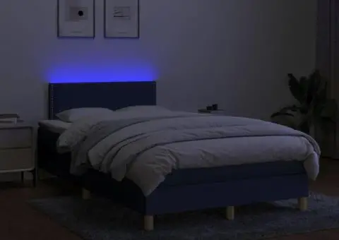 Pat cu arcuri, saltea și LED, albastru, 120x200 cm, textil - 4/5