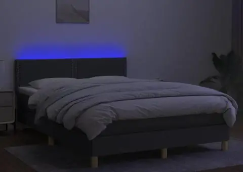 Pat cu arcuri, saltea și LED, gri închis, 140x200 cm, textil - 3/5