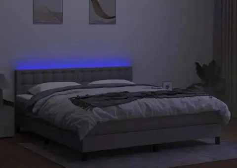 Pat cu arcuri, saltea și LED, gri deschis, 180x200 cm, textil - 4/5