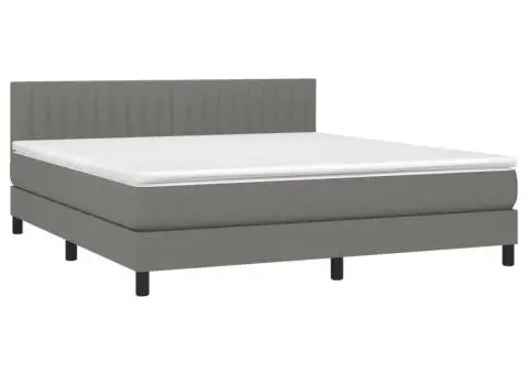 Pat cu arcuri, saltea și LED, gri închis, 180x200 cm, textil - 3/5