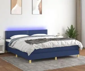 vidaXL Pat cu arcuri, saltea și LED, albastru, 180x200 cm, textil