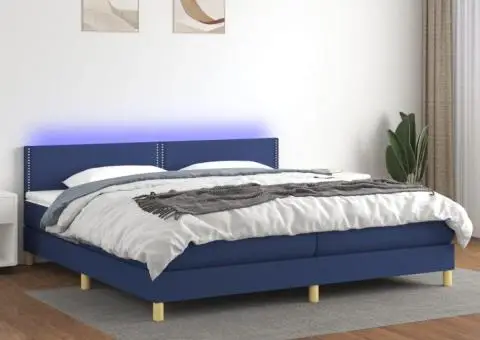 Pat cu arcuri, saltea și LED, albastru, 200x200 cm, textil - 1/5