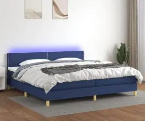 vidaXL Pat cu arcuri, saltea și LED, albastru, 200x200 cm, textil