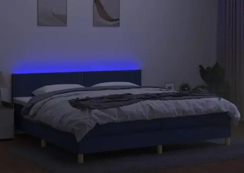 Pat cu arcuri, saltea și LED, albastru, 200x200 cm, textil - 3/5