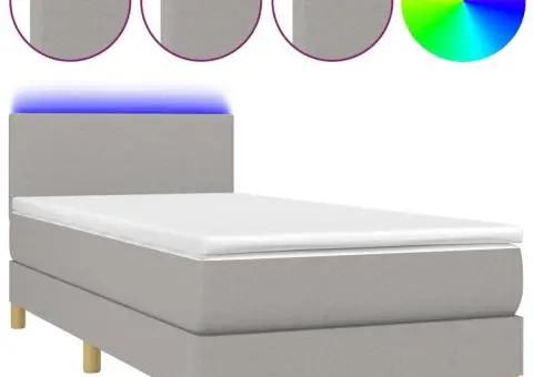 Pat cu arcuri, saltea și LED, gri deschis, 80x200 cm, textil - 2/5