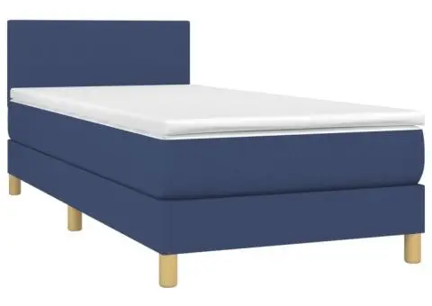 Pat cu arcuri, saltea și LED, albastru, 90x190 cm, textil - 3/5