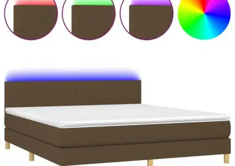 Pat cu arcuri, saltea și LED, maro închis, 160x200 cm, textil - 2/5