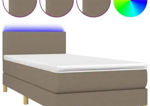 Pat cu arcuri, saltea și LED, Gri taupe, 100x200 cm, textil - 2/5