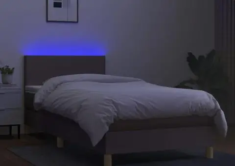 Pat cu arcuri, saltea și LED, Gri taupe, 100x200 cm, textil - 4/5