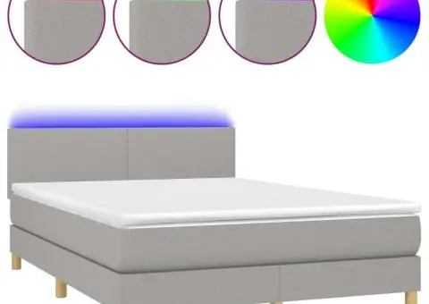 Pat cu arcuri, saltea și LED, gri deschis, 140x190 cm, textil - 2/5