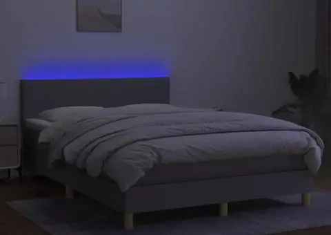 Pat cu arcuri, saltea și LED, gri deschis, 140x190 cm, textil - 4/5