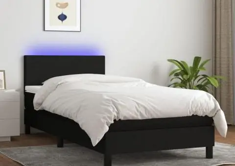 Pat cu arcuri, saltea și LED, negru, 90x190 cm, textil - 1/5