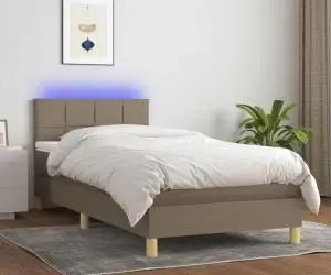 vidaXL Pat cu arcuri, saltea și LED, gri taupe, 80x200 cm, textil