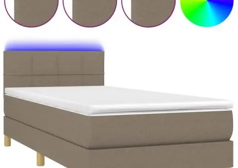 Pat cu arcuri, saltea și LED, gri taupe, 80x200 cm, textil - 2/5