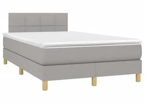 Pat cu arcuri, saltea și LED, gri deschis, 120x200 cm, textil - 3/5