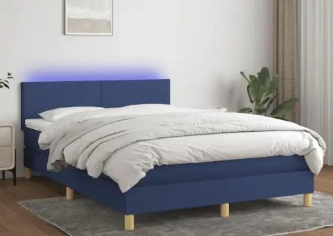 Pat cu arcuri, saltea și LED, albastru, 140x200 cm, textil - 1/5