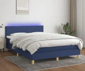 vidaXL Pat cu arcuri, saltea și LED, albastru, 140x200 cm, textil
