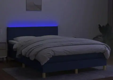 Pat cu arcuri, saltea și LED, albastru, 140x200 cm, textil - 4/5