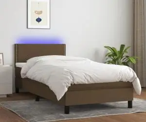 vidaXL Pat cu arcuri, saltea și LED, maro închis, 80x200 cm, textil
