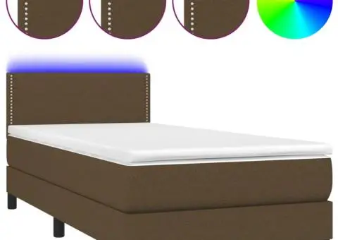 Pat cu arcuri, saltea și LED, maro închis, 80x200 cm, textil - 2/5