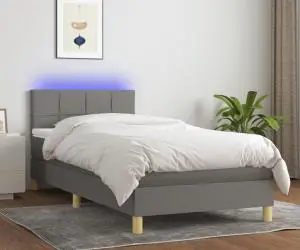 vidaXL Pat cu arcuri, saltea și LED, gri închis, 90x190 cm, textil