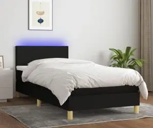 vidaXL Pat cu arcuri, saltea și LED, negru, 100x200 cm, textil