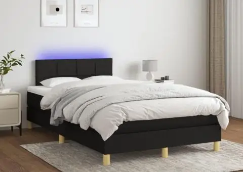 Pat cu arcuri, saltea și LED, negru, 120x200 cm, textil - 1/5