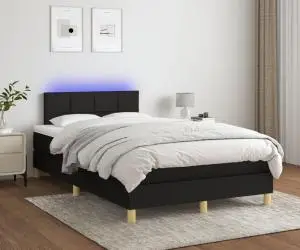vidaXL Pat cu arcuri, saltea și LED, negru, 120x200 cm, textil