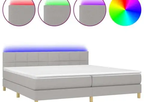 Pat cu arcuri, saltea și LED, gri deschis, 200x200 cm, textil - 2/5