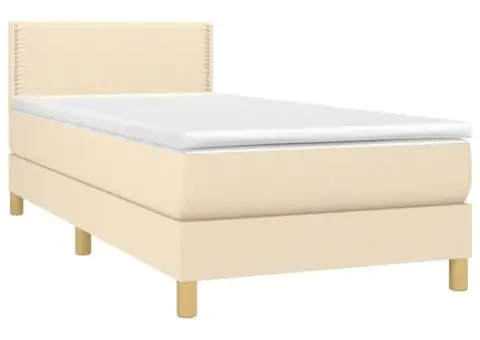 Pat cu arcuri, saltea și LED, crem, 80x200 cm, textil - 3/5