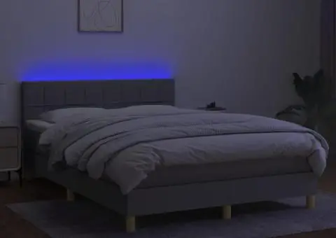 Pat cu arcuri, saltea și LED, gri deschis, 140x200 cm, textil - 4/5