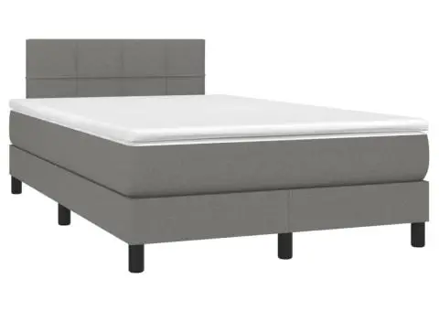 Pat cu arcuri, saltea și LED, gri închis, 120x200 cm, textil - 3/5