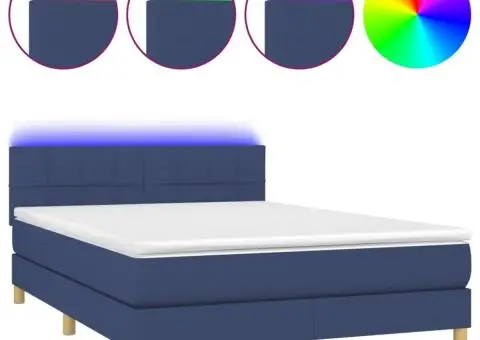Pat cu arcuri, saltea și LED, albastru, 140x190 cm, textil - 2/5