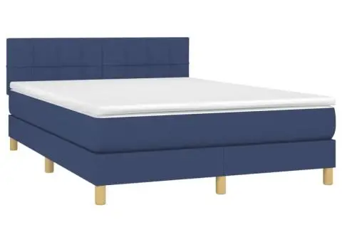 Pat cu arcuri, saltea și LED, albastru, 140x190 cm, textil - 3/5