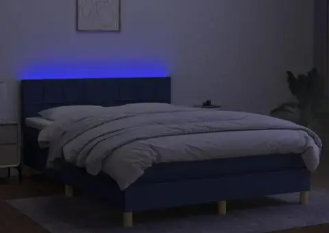 Pat cu arcuri, saltea și LED, albastru, 140x190 cm, textil - 4/5