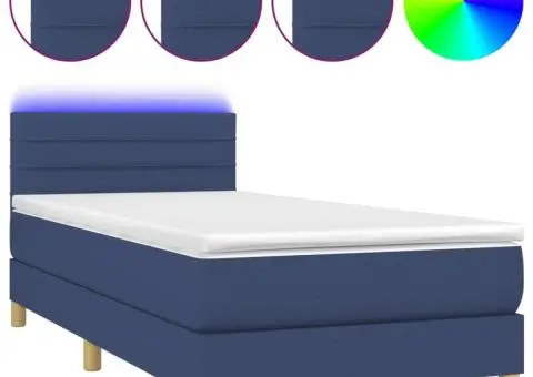 Pat cu arcuri, saltea și LED, albastru, 80x200 cm, textil - 2/5