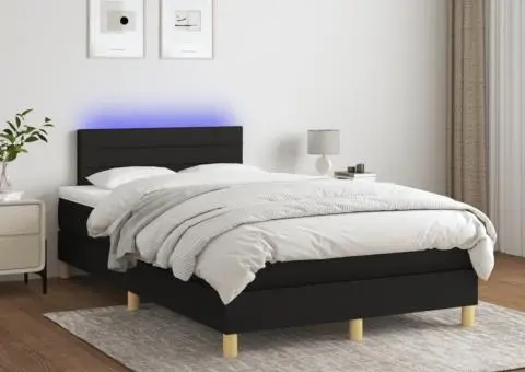 Pat cu arcuri, saltea și LED, negru, 120x200 cm, textil - 1/5