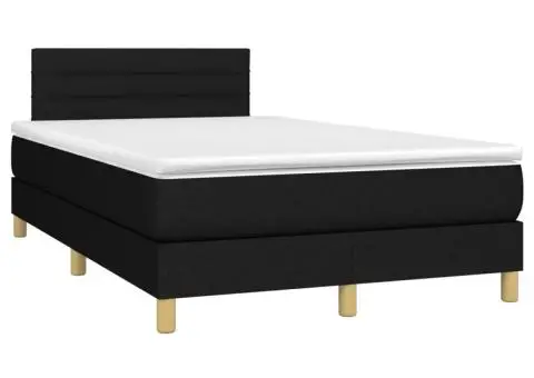 Pat cu arcuri, saltea și LED, negru, 120x200 cm, textil - 3/5