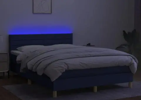 Pat cu arcuri, saltea și LED, albastru, 140x190 cm, textil - 4/5