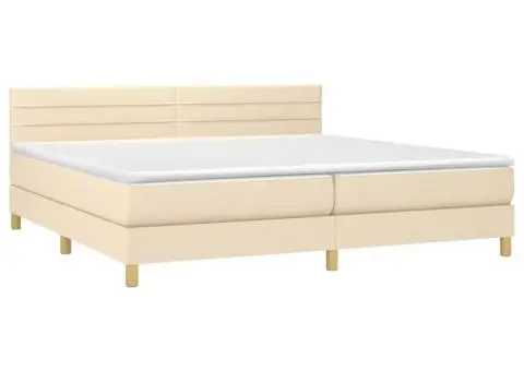 Pat cu arcuri, saltea și LED, crem, 200x200 cm, textil - 4/5