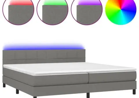 Pat cu arcuri, saltea și LED, gri închis, 200x200 cm, textil - 2/5