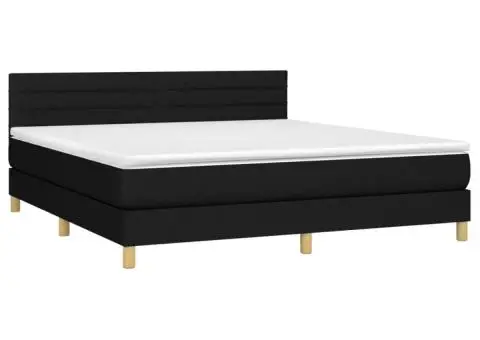 Pat cu arcuri, saltea și LED, negru, 160x200 cm, textil - 3/5