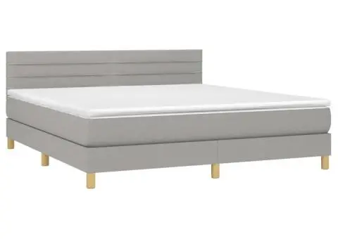 Pat cu arcuri, saltea și LED, gri deschis, 180x200 cm, textil - 3/5