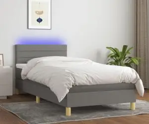 vidaXL Pat cu arcuri, saltea și LED, gri închis, 100x200 cm, textil
